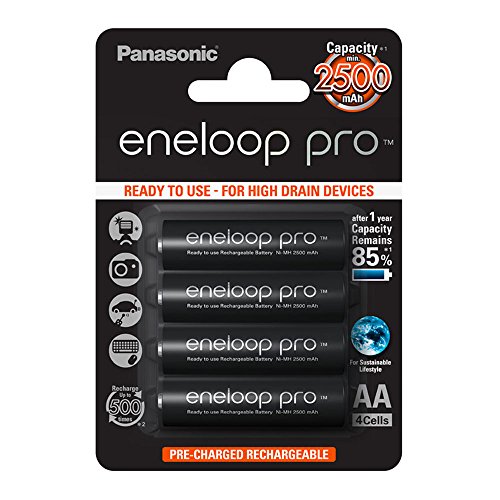 Panasonic Eneloop pro AA Ready-to-Use Mignon NI-MH Akku (2500 mAh, 4er Pack) mit extrastarker Leistung