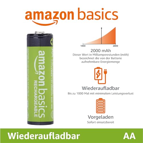 AmazonBasics Vorgeladene Ni-MH AA-Akkus – Akkubatterien, 2000 mAh, 16 Stck (Batterienfolie kann vom Produktfoto abweichen) - 2