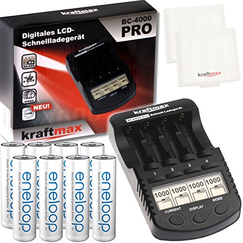 Kraftmax BC-4000 Pro Ladegerät mit 8x Panasonic Eneloop AA – Professionelles Laden für höchste Ansprüche