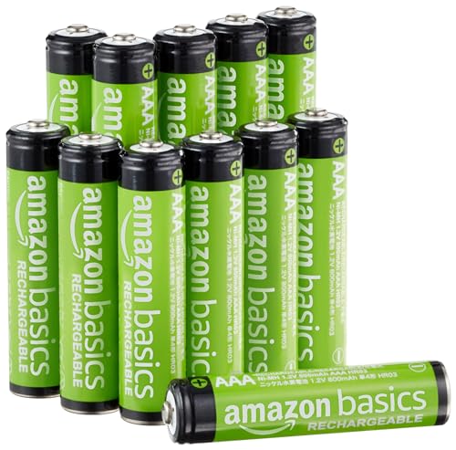 AmazonBasics Vorgeladene Ni-MH AAA-Akkus - Akkubatterien, 800 mAh, 12 Stck (Batterienfolie kann vom Produktfoto abweichen)