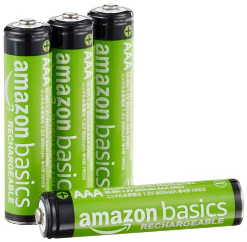 AmazonBasics Vorgeladene Ni-MH AAA-Akkus - Akkubatterien (1.000 Zyklen, typisch 800mAh, minimal 750mAh) 4 Stck (Design kann von Darstellung abweichen)