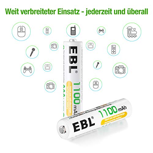 EBL® 8 Stück 1100mAh hohe Kapazität AAA Ni-MH wieder aufladbare Batterien - 5