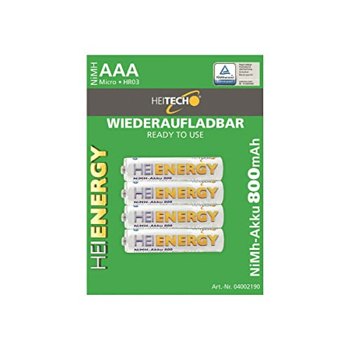 Heitech NiMH-Akku vorgeladen HR03/Micro/AAA, 800 mAh, 1,2 V, Wiederaufladbar