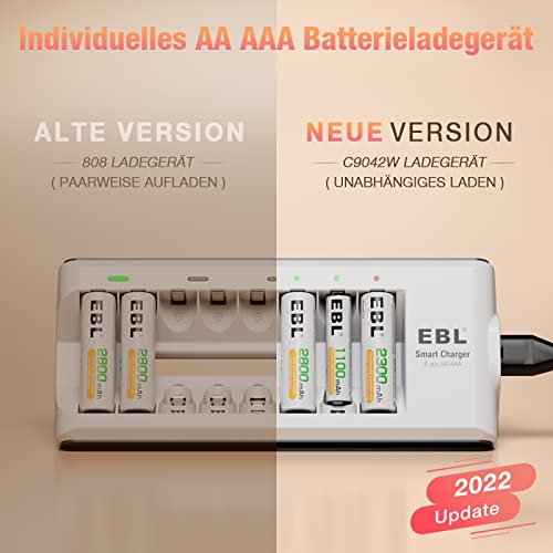 EBL AA AAA Smart charger Akku Ladegerät (8x Stecker) für Ni-MH Ni-Cd Mignon AA/Micro AAA - 2