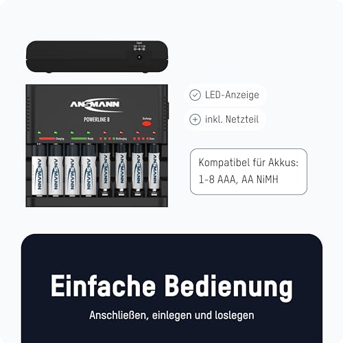 ANSMANN Powerline 8 Akku-Ladegerät Testsieger (Vergleich.org 08/2015) für 8x Mignon AA/Micro AAA Akkubatterien mit Entladefunktion - 3