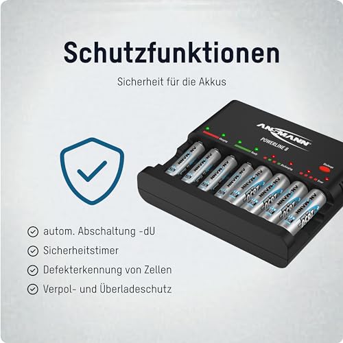 ANSMANN Powerline 8 Akku-Ladegerät Testsieger (Vergleich.org 08/2015) für 8x Mignon AA/Micro AAA Akkubatterien mit Entladefunktion - 5